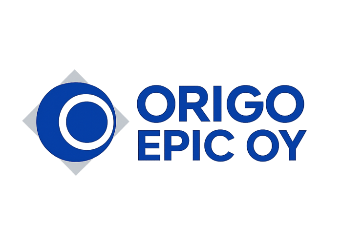 Origo Epic Oy:n virallinen logo sinisellä Origo-symbolilla